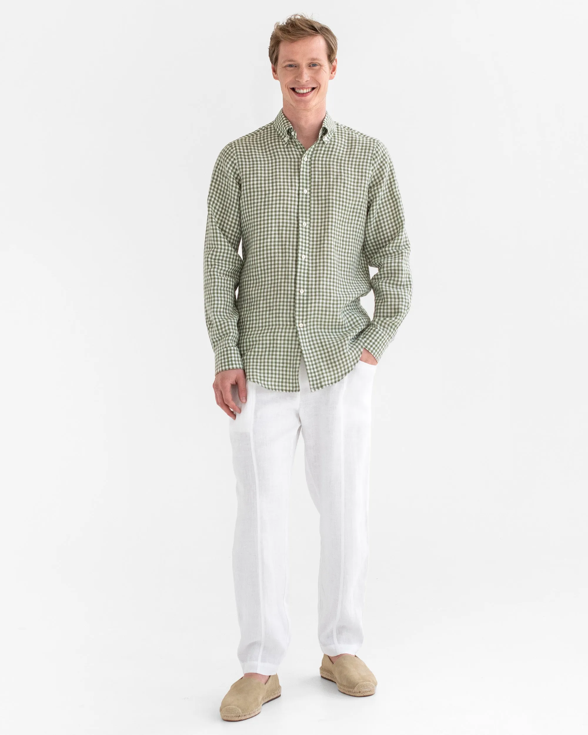 Men's classic linen shirt WENGEN in Forest green gingham