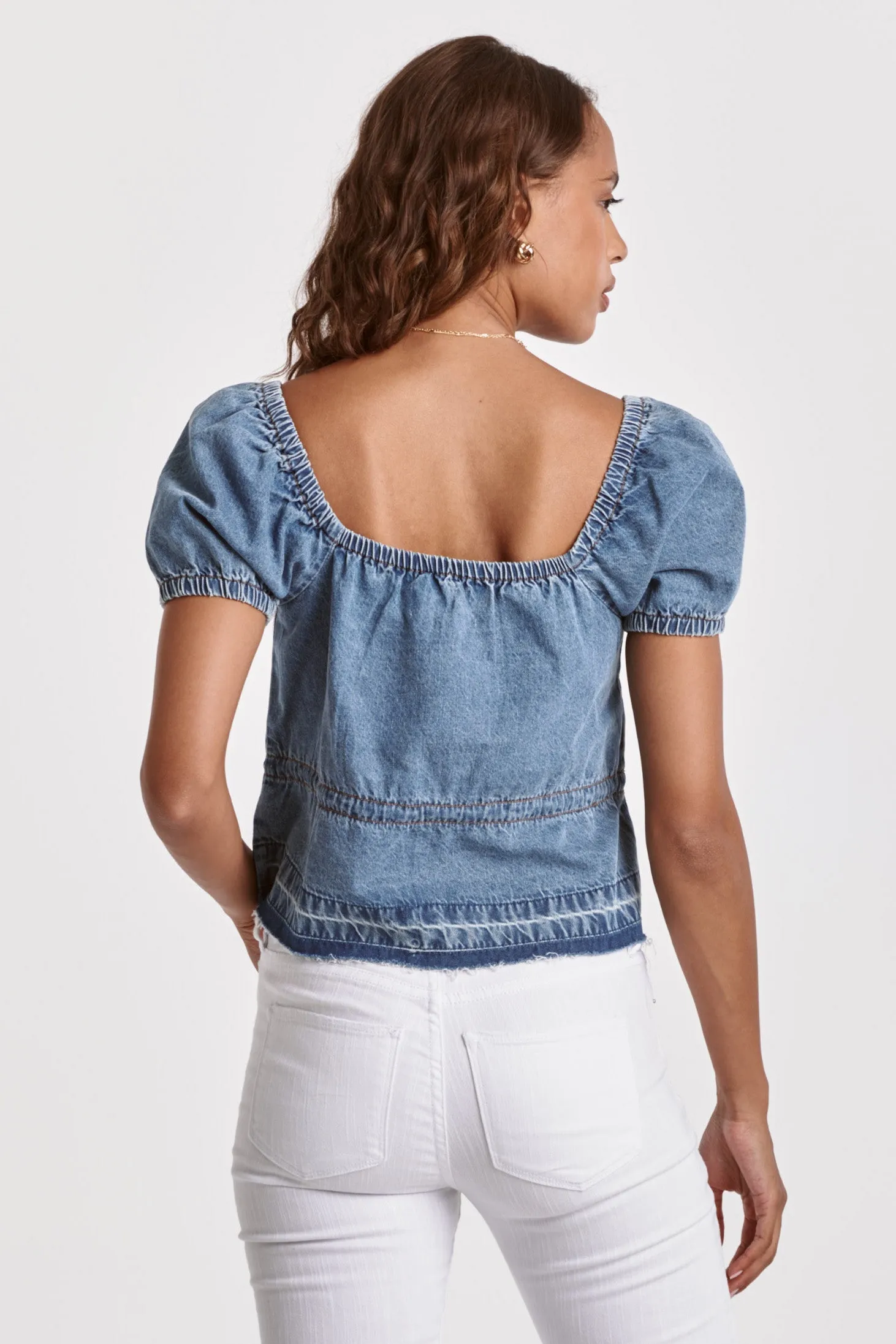 MIA CINCHED CHAMBRAY TOP SHIERRO
