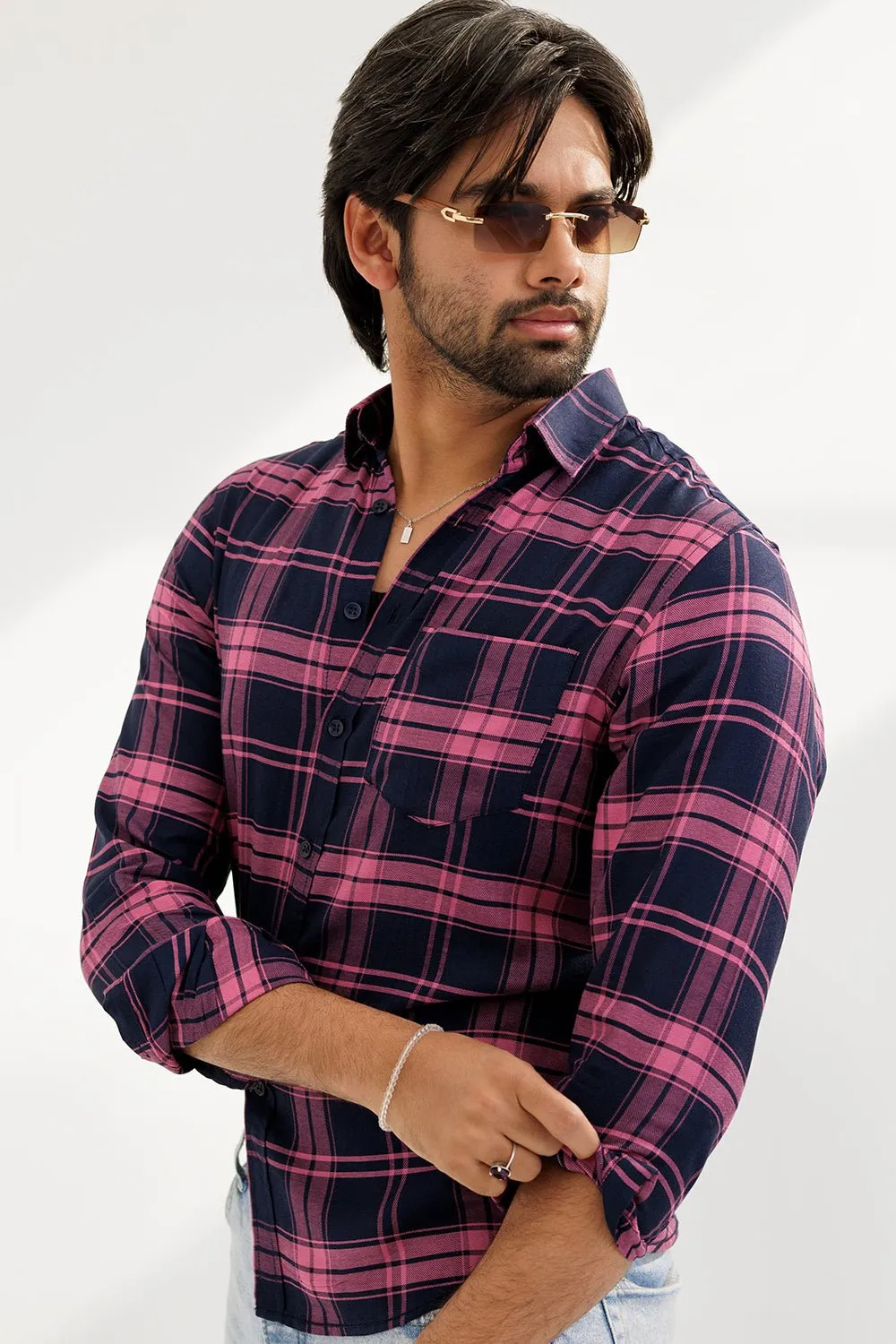 Midnight Black & Fuchsia Pink Casual Shirt
