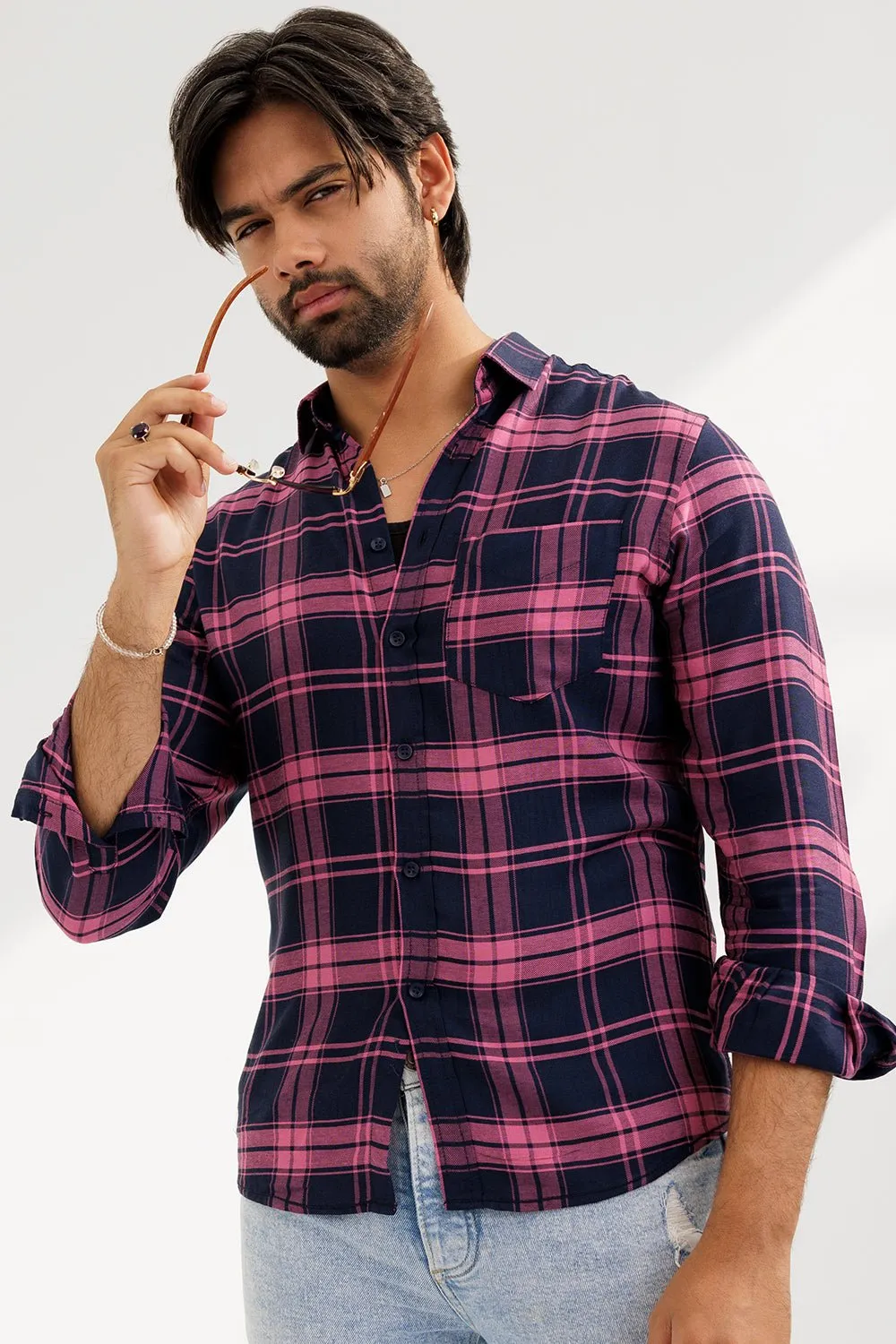 Midnight Black & Fuchsia Pink Casual Shirt