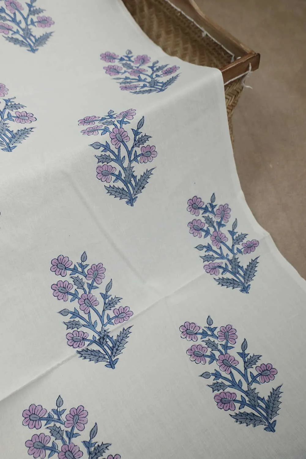 Milk White with Big Butta Sanganeri Cotton Fabric - 1m