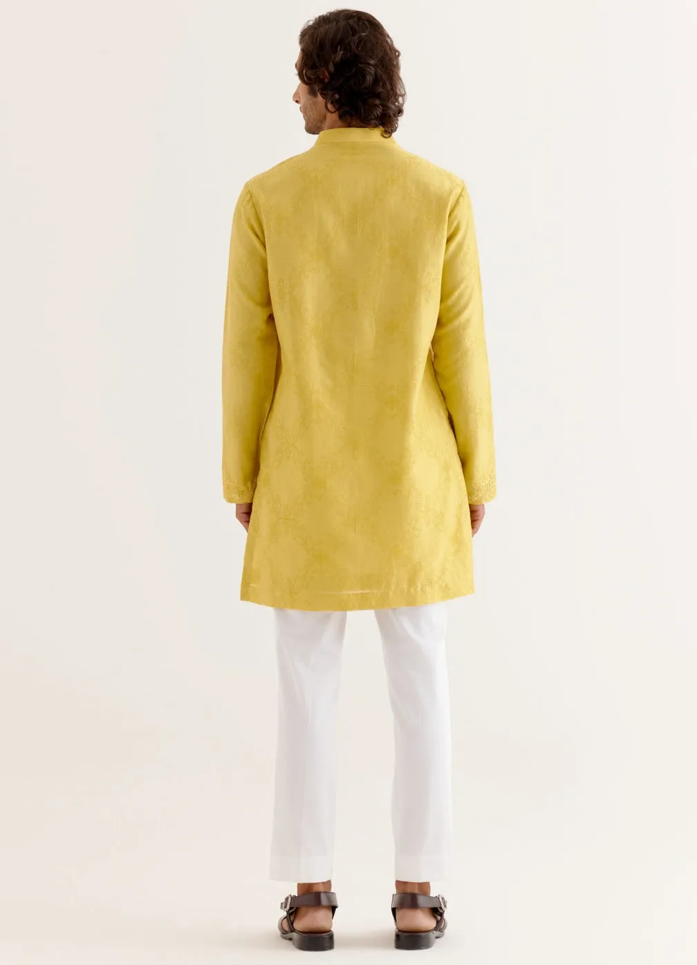Mustard Yellow Block Printed Dori Embroidered Kurta Set