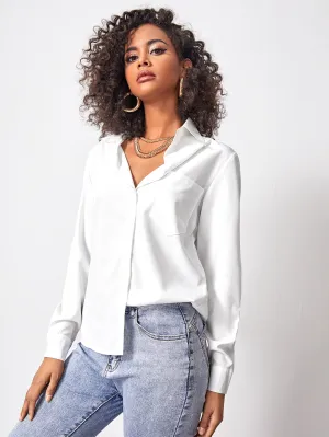 Nailea x SHEINsquad Patch Pocket Button Front Solid Blouse