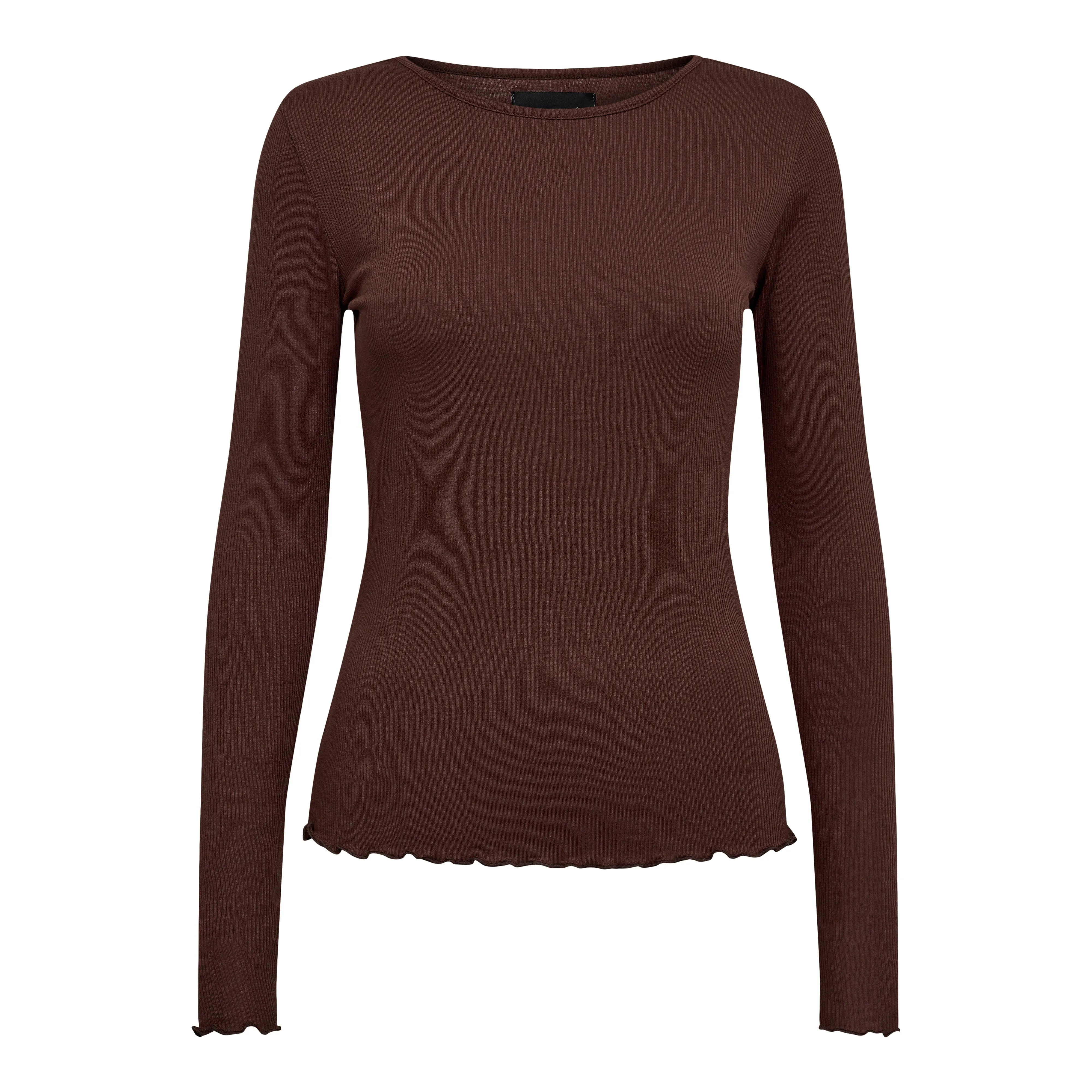 NATALIA LS ROUND NECK  BLOUSE - DARK BROWN