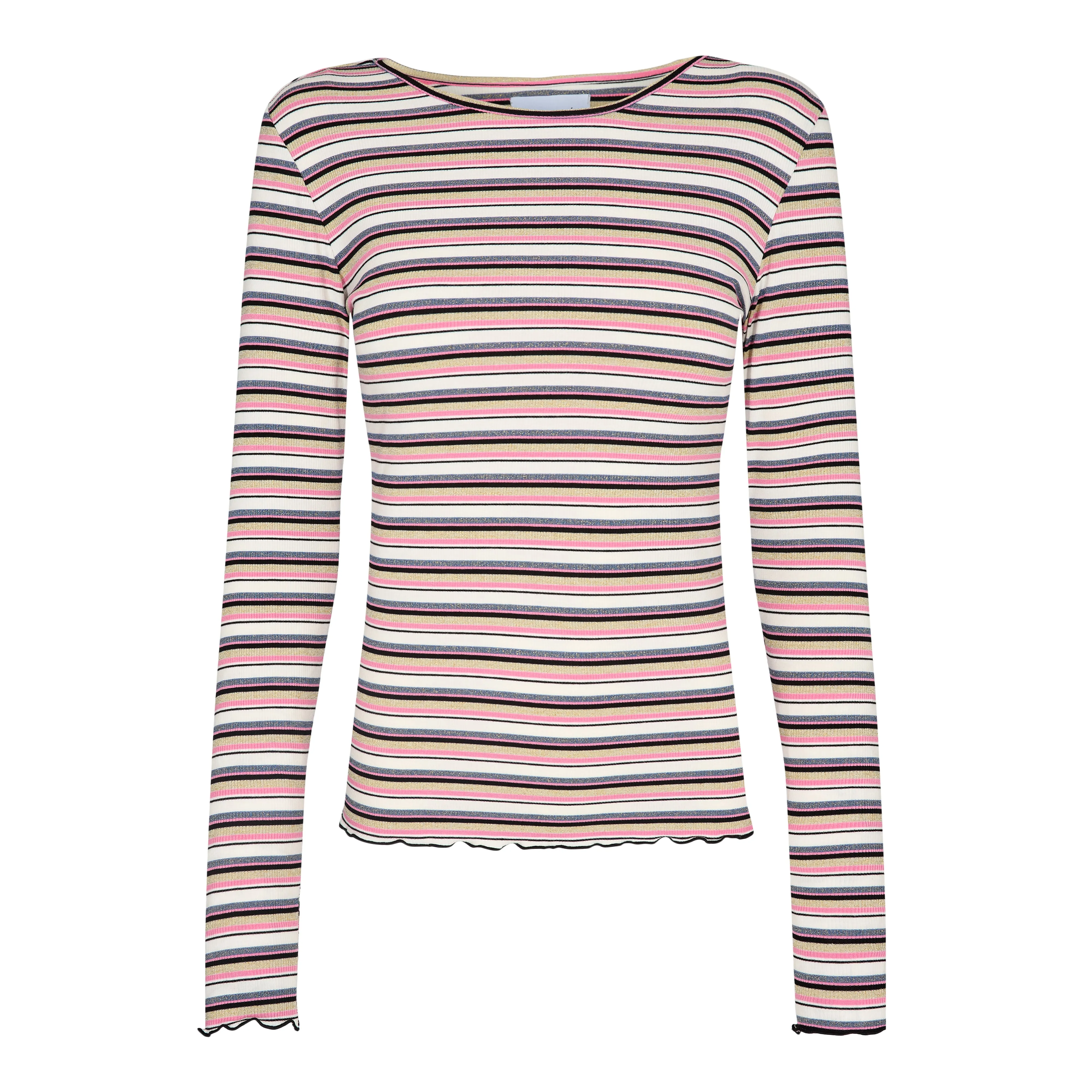 NATALIA LS ROUND NECK  BLOUSE - PINK GOLD LUREX STRIPE