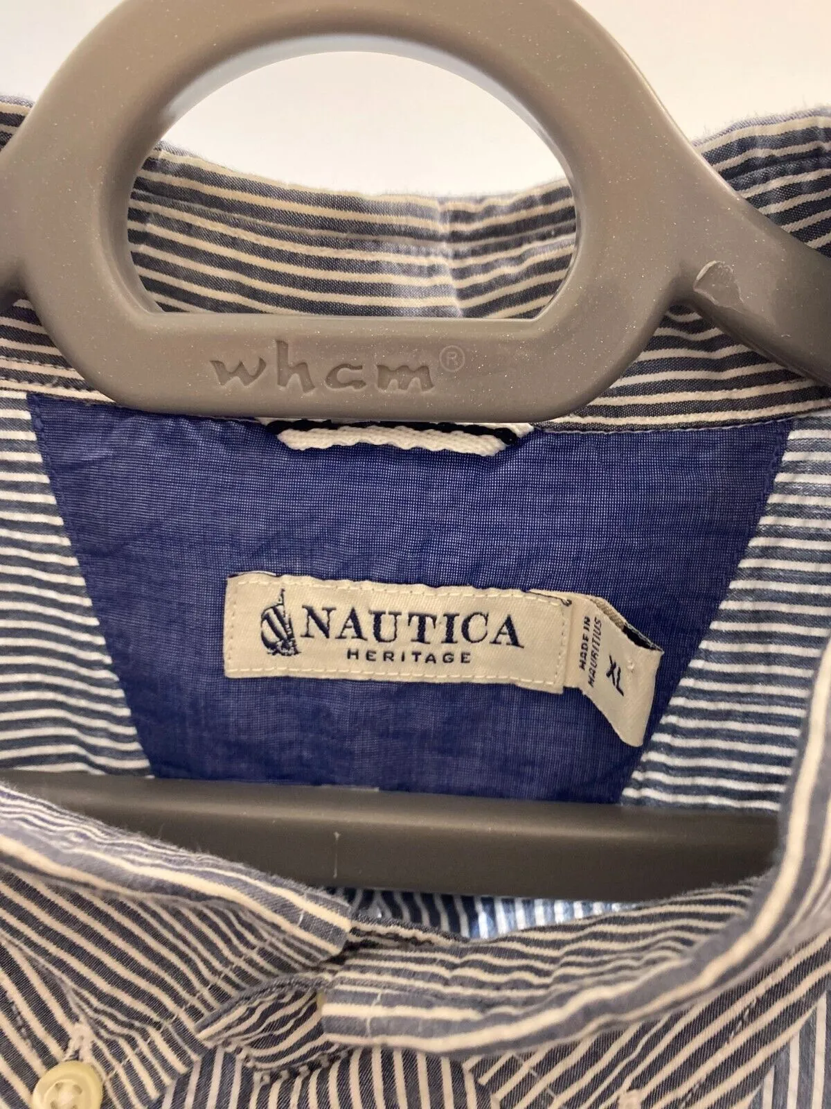 Nautica Shirt Men XL Blue Pinstriped Chest Pocket Long Sleeve Collar Button Down