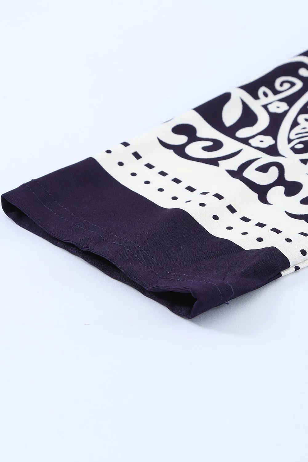 Navy Blue Floral Notch Neck Pin-tuck Tunic