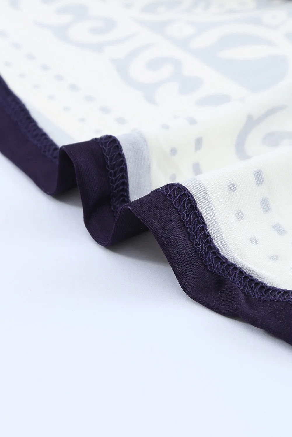 Navy Blue Floral Notch Neck Pin-tuck Tunic