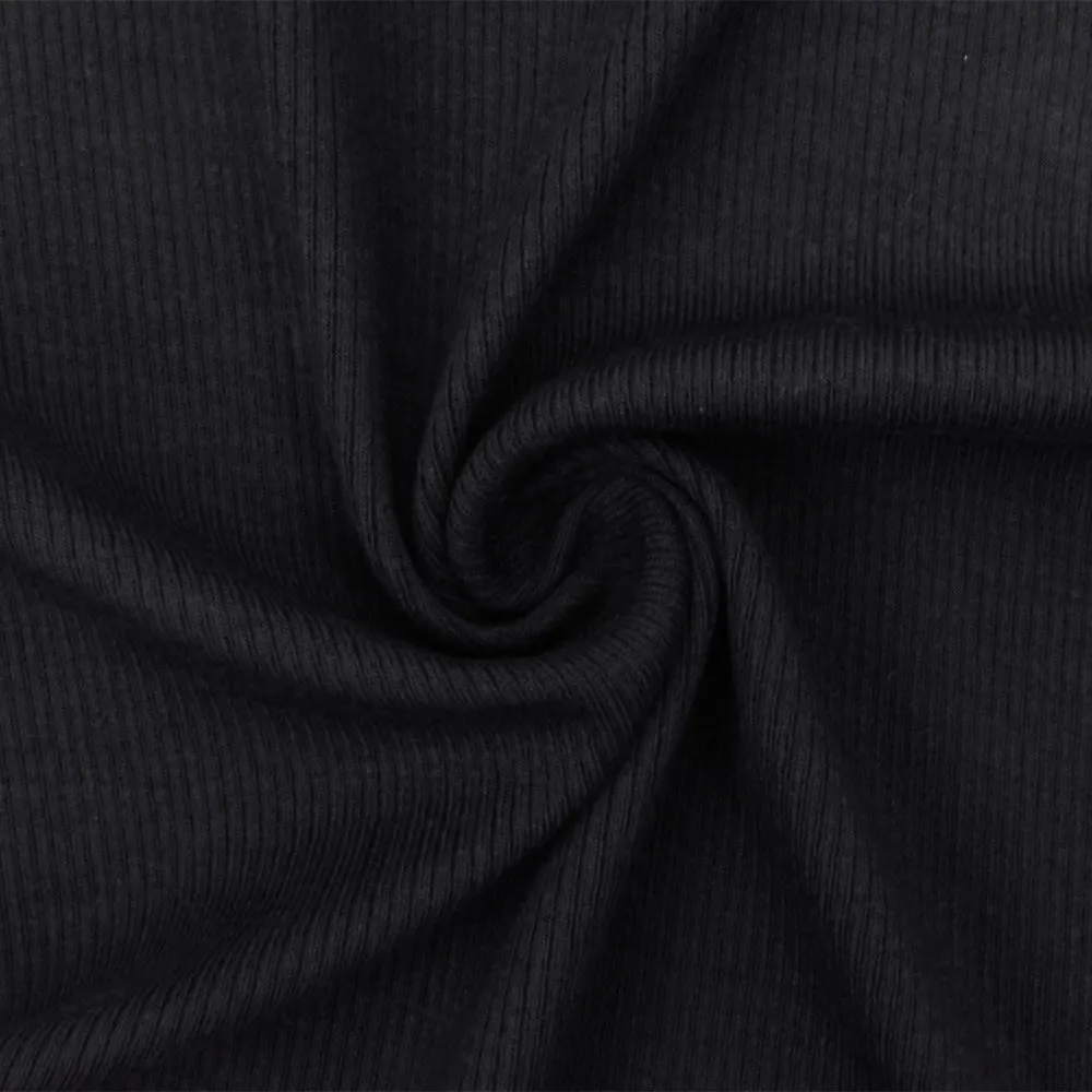 Oil Black Solid Stretch Rayon Rib Knit Fabric