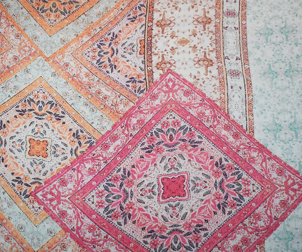 Orange-Pink-Multi Moroccan Bandana Printed Poly Chiffon Woven Fabric