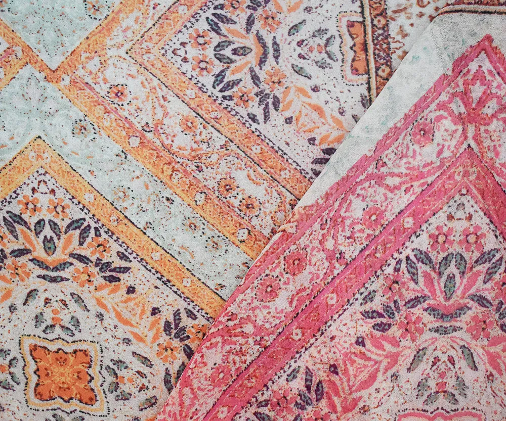 Orange-Pink-Multi Moroccan Bandana Printed Poly Chiffon Woven Fabric