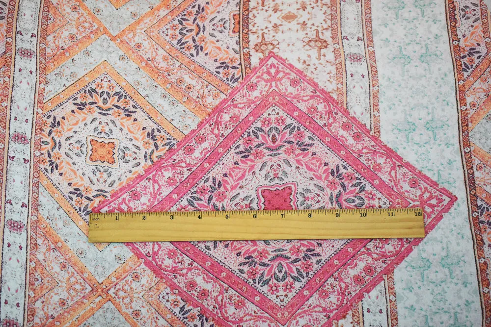Orange-Pink-Multi Moroccan Bandana Printed Poly Chiffon Woven Fabric