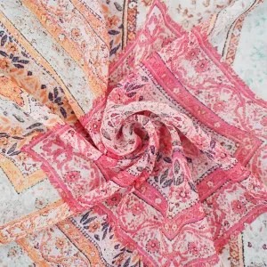 Orange-Pink-Multi Moroccan Bandana Printed Poly Chiffon Woven Fabric