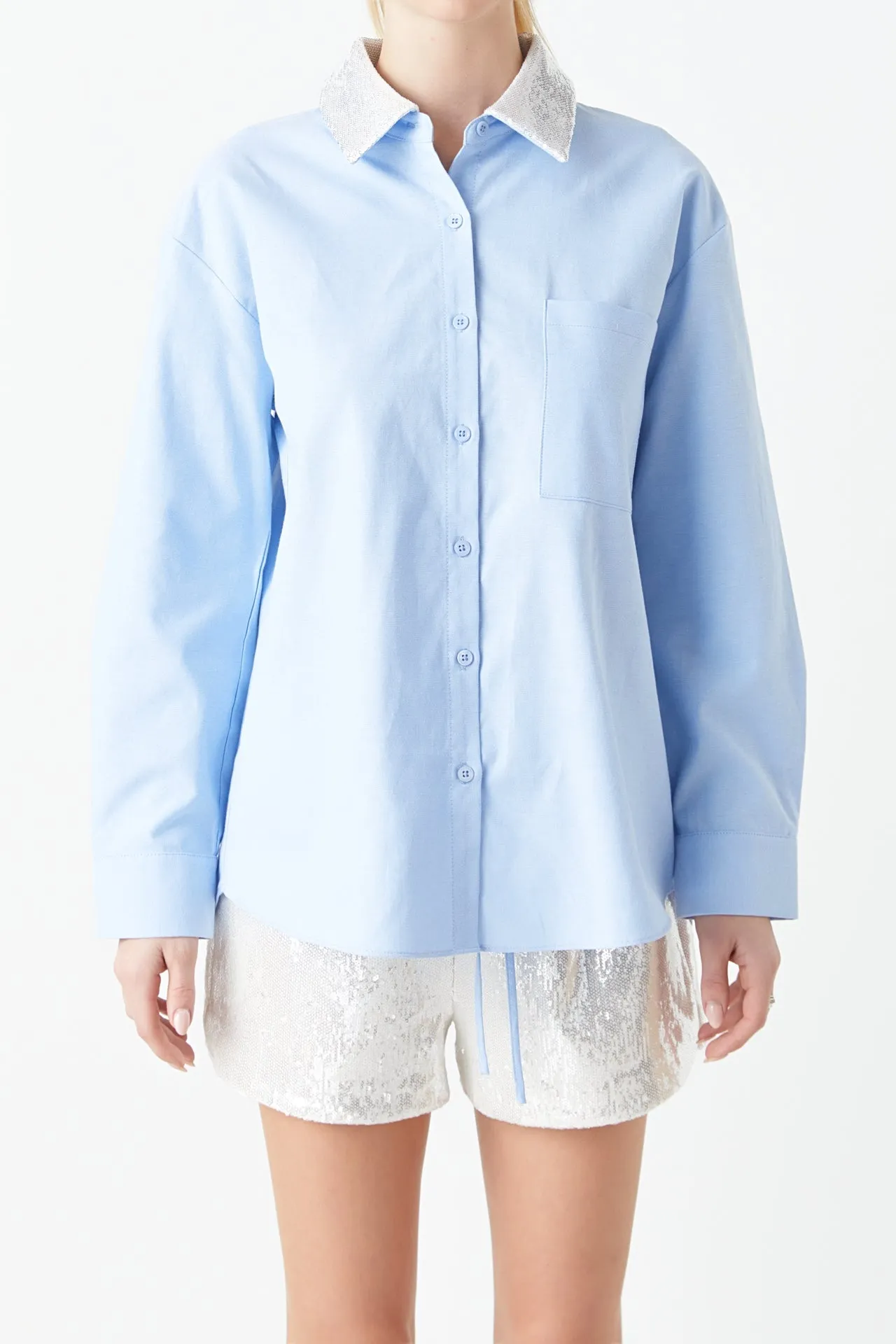 Oversized Oxford Shirt with Sequin Collar