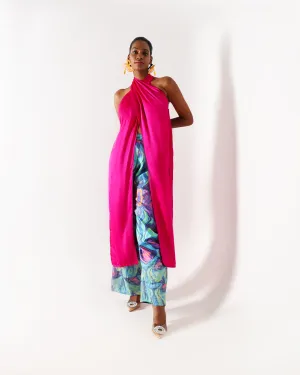Pink Long Drape Halter Silk Top