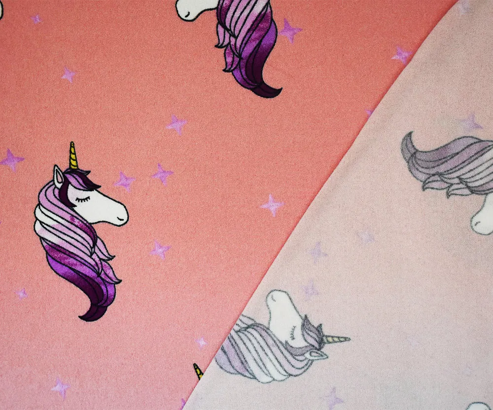 Pink-Multi Unicorn Printed Poly Stretch Double Brushed Jersey Knit Fabric
