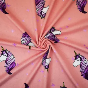 Pink-Multi Unicorn Printed Poly Stretch Double Brushed Jersey Knit Fabric