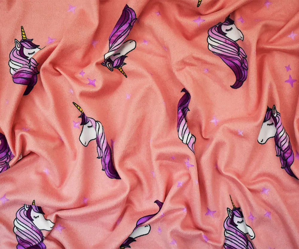 Pink-Multi Unicorn Printed Poly Stretch Double Brushed Jersey Knit Fabric