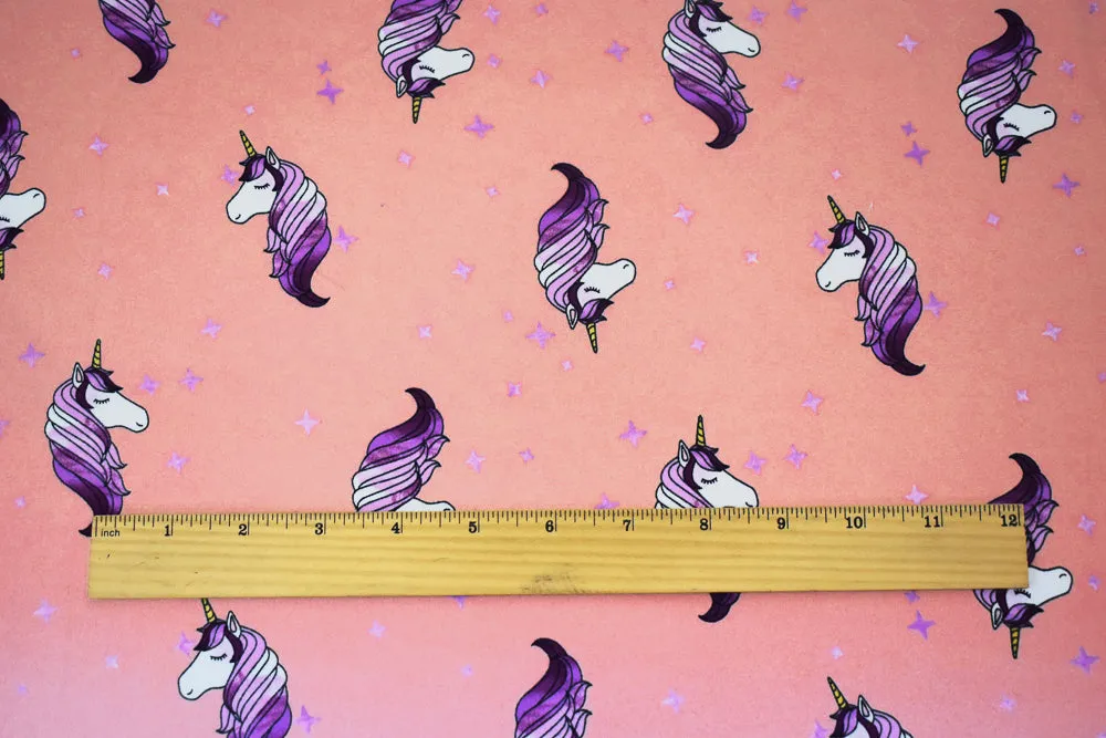 Pink-Multi Unicorn Printed Poly Stretch Double Brushed Jersey Knit Fabric