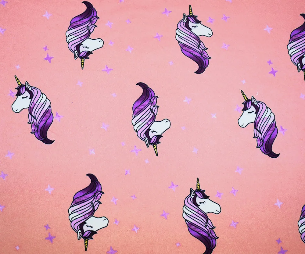 Pink-Multi Unicorn Printed Poly Stretch Double Brushed Jersey Knit Fabric