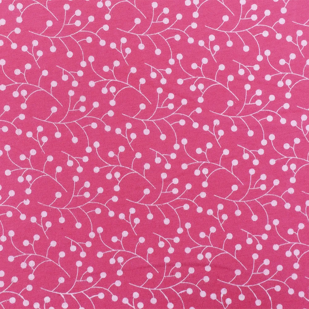 Pink-White Berry Printed Cotton Stretch Spandex Jersey Knit Fabric