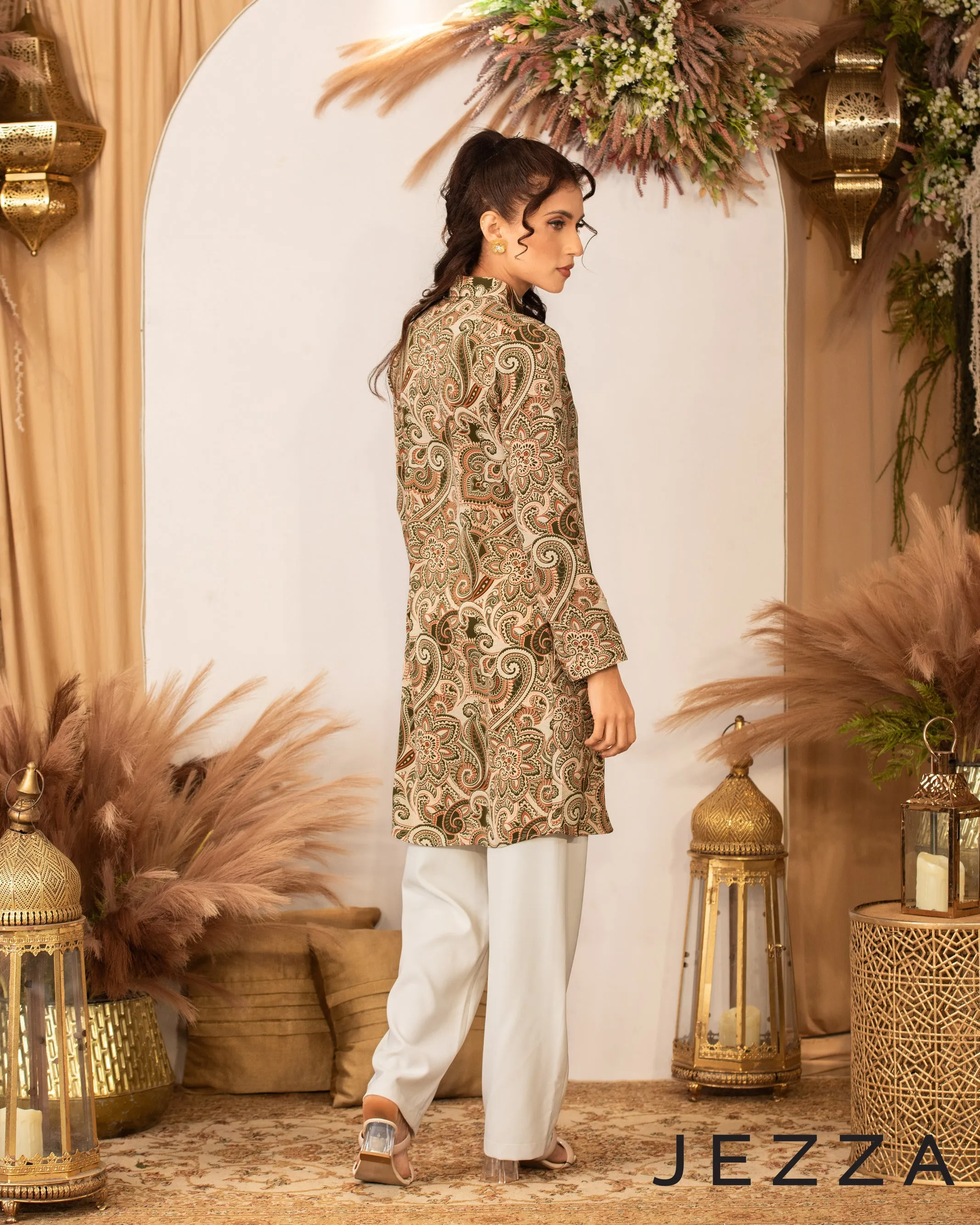 Polyester Knee-Length Button-Down Top 62232