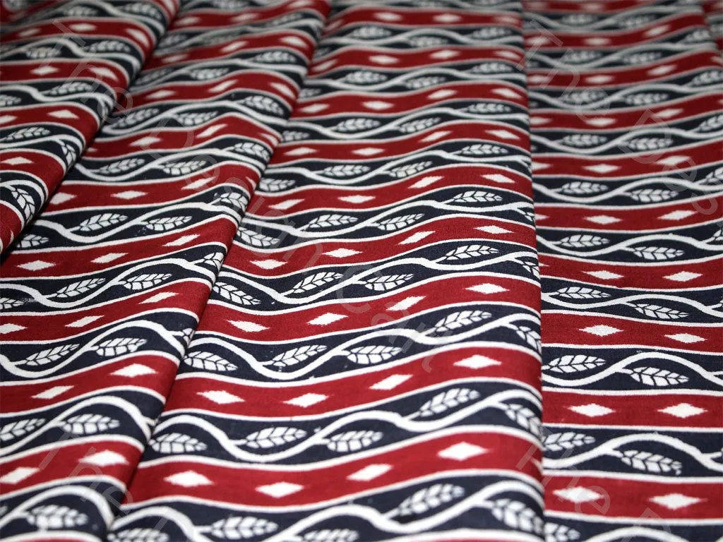 Red Black Leaves Border Design Pure Cotton Fabric