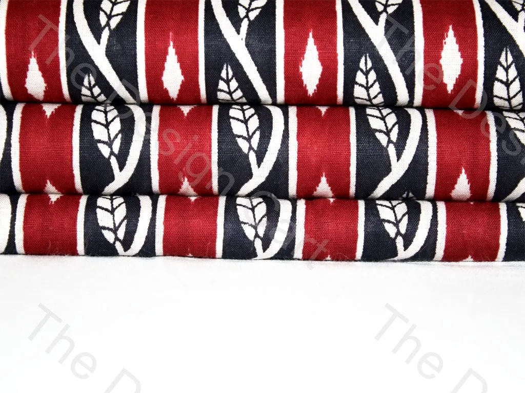 Red Black Leaves Border Design Pure Cotton Fabric