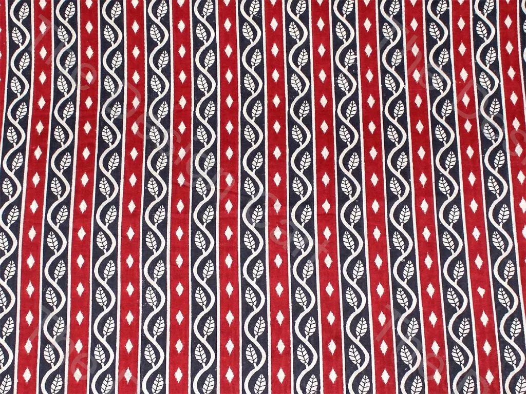 Red Black Leaves Border Design Pure Cotton Fabric