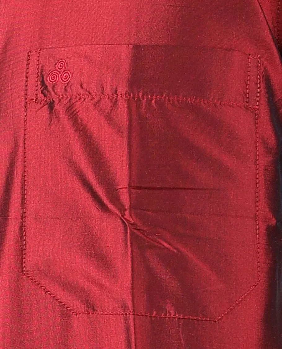 Red plain design half-sleeve pure-silk shirt