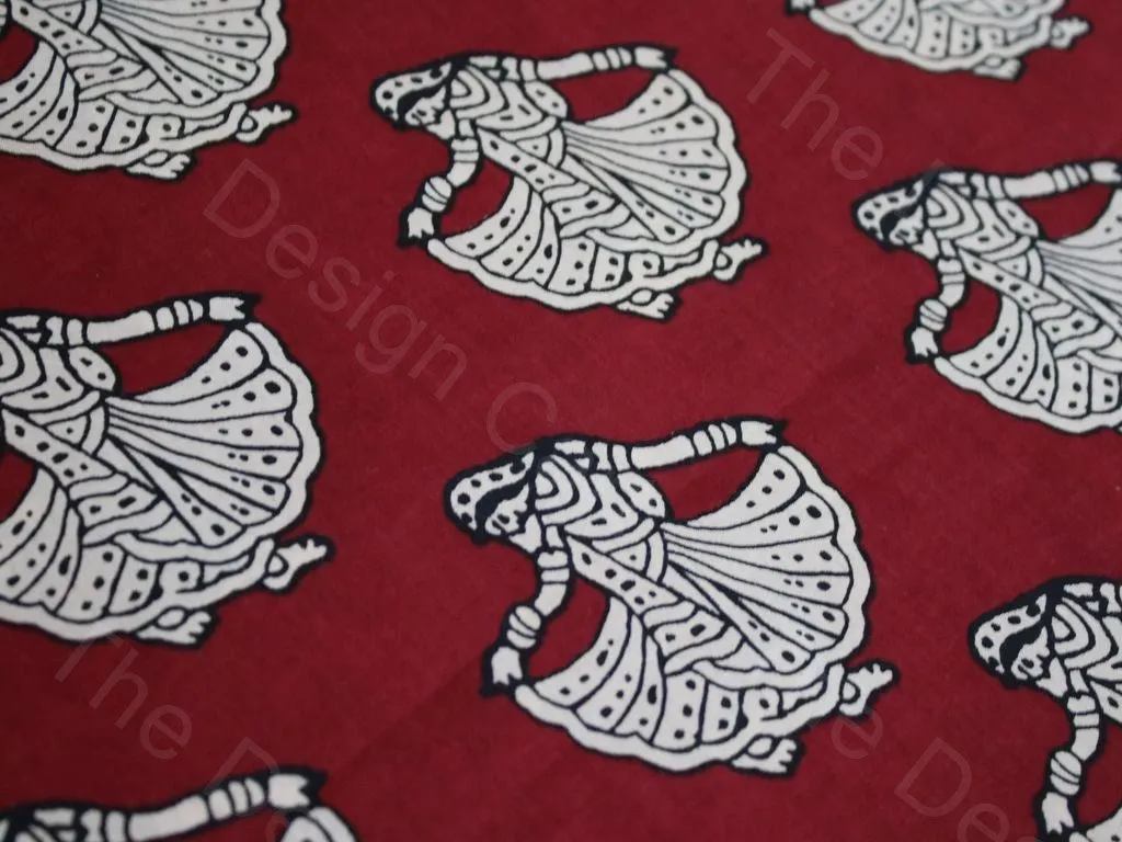 Red Tribal Design Pure Cotton Fabric