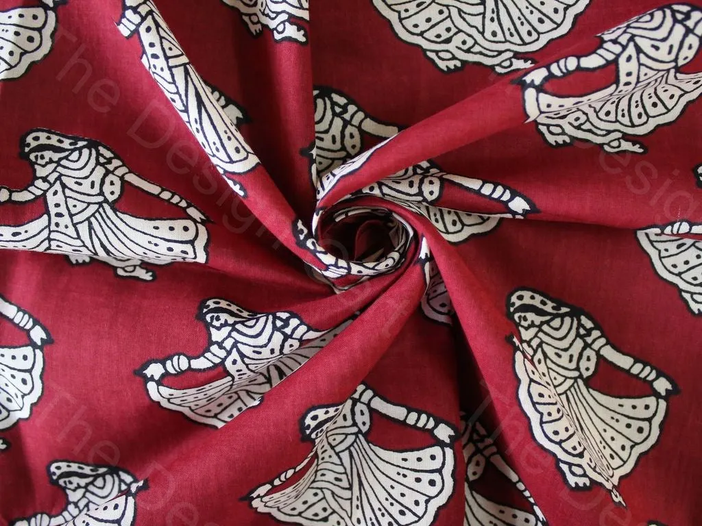 Red Tribal Design Pure Cotton Fabric