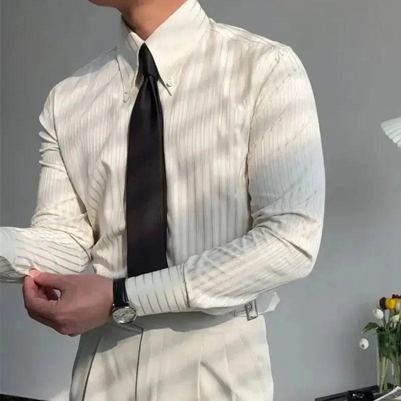 Riolio Business Square Collar Stripe Retro Autumn Men's Splicing Button Fashion Slimming Style Versatile Casual Long Sleeve Shirts