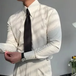Riolio Business Square Collar Stripe Retro Autumn Men's Splicing Button Fashion Slimming Style Versatile Casual Long Sleeve Shirts