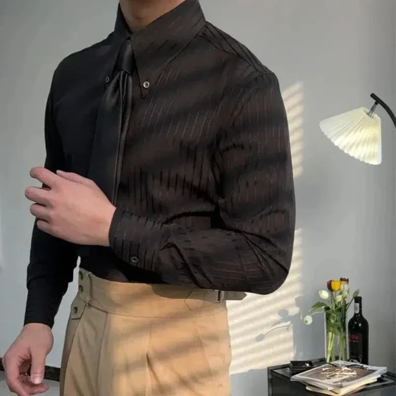 Riolio Business Square Collar Stripe Retro Autumn Men's Splicing Button Fashion Slimming Style Versatile Casual Long Sleeve Shirts