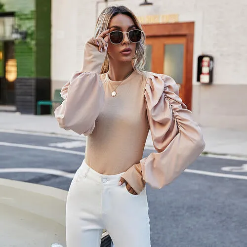 Ruched Lantern Sleeve Shirt - 3 Colors