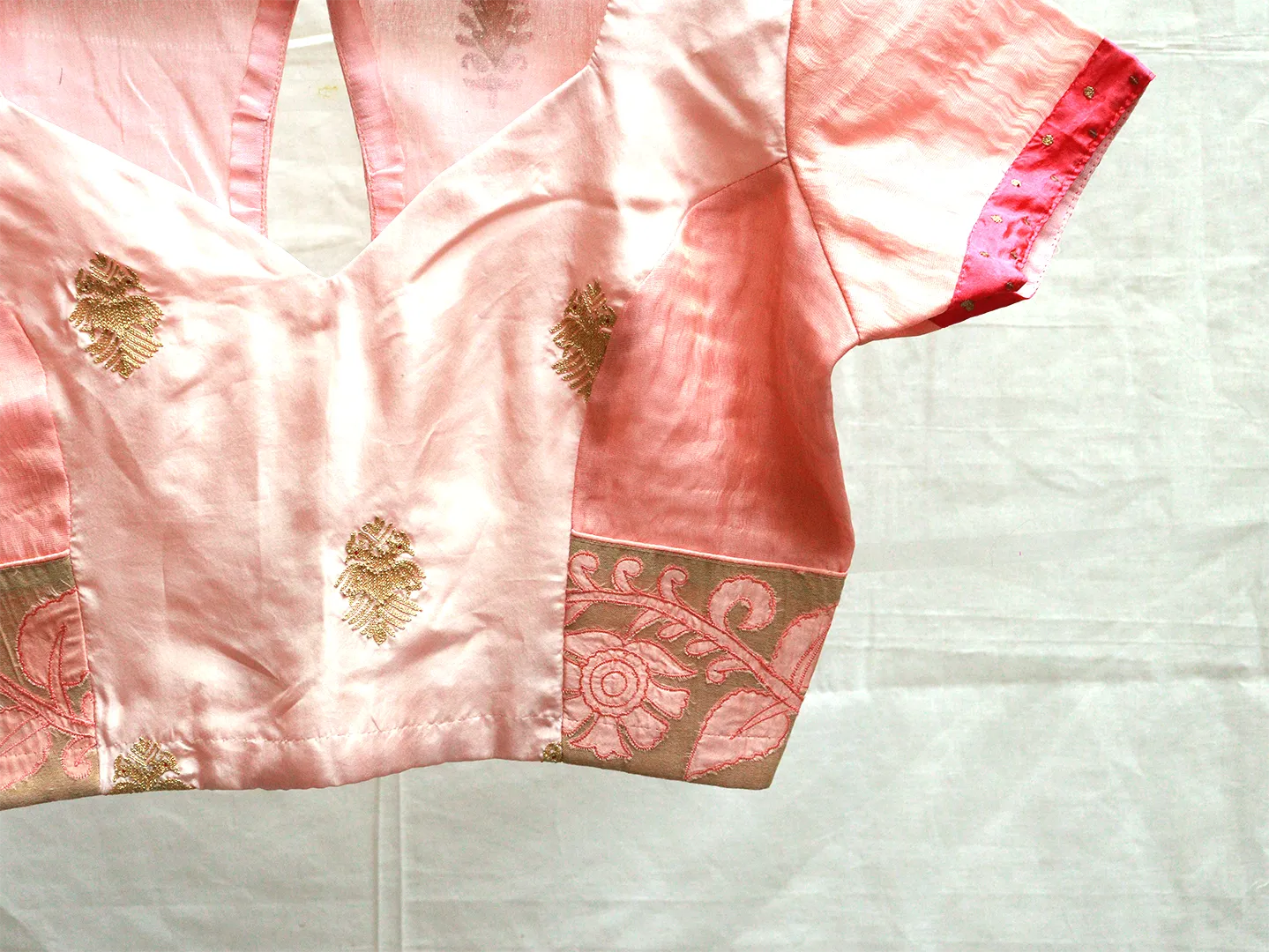 Salmon and coral peach embroidery blouse