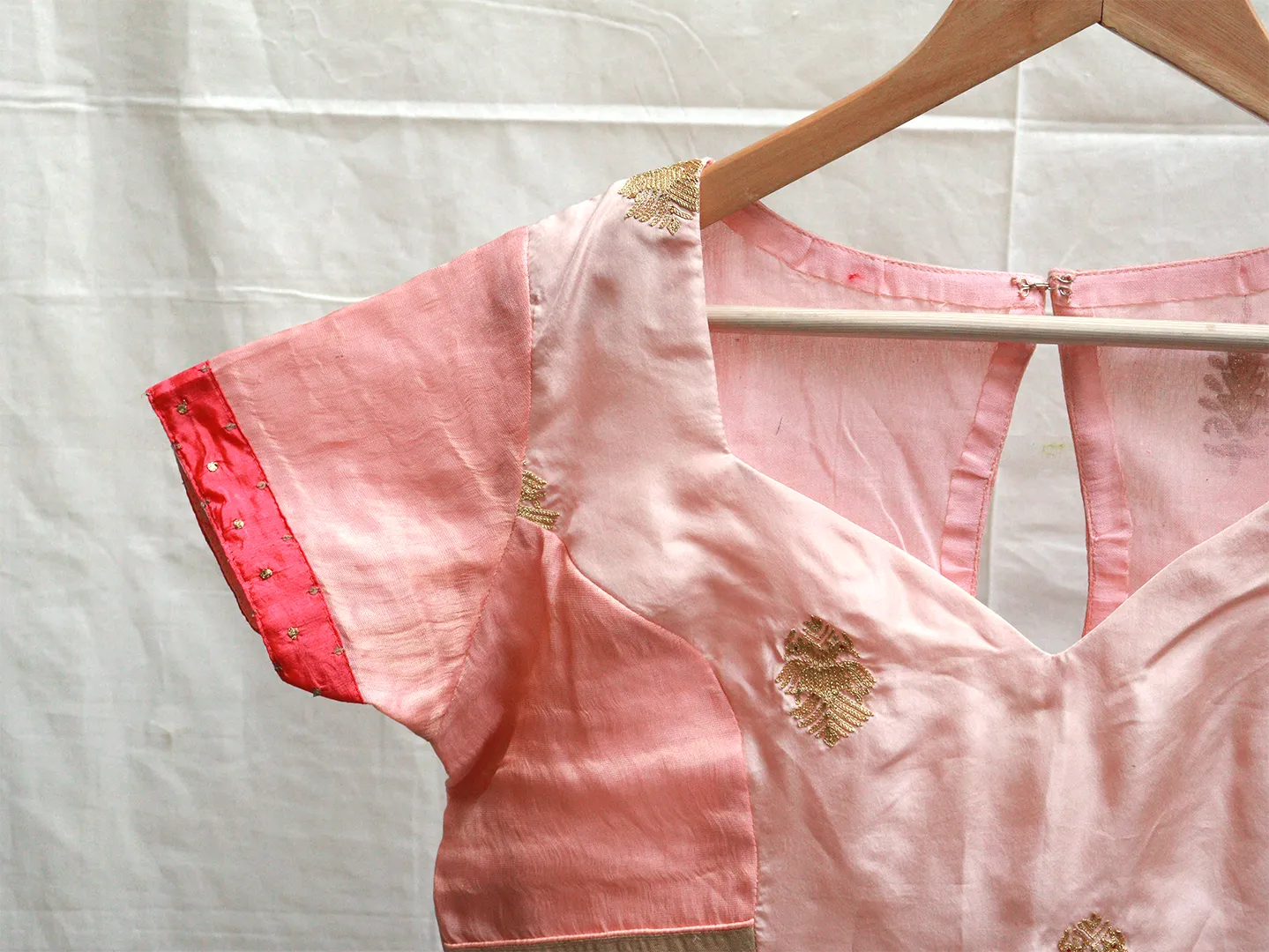 Salmon and coral peach embroidery blouse