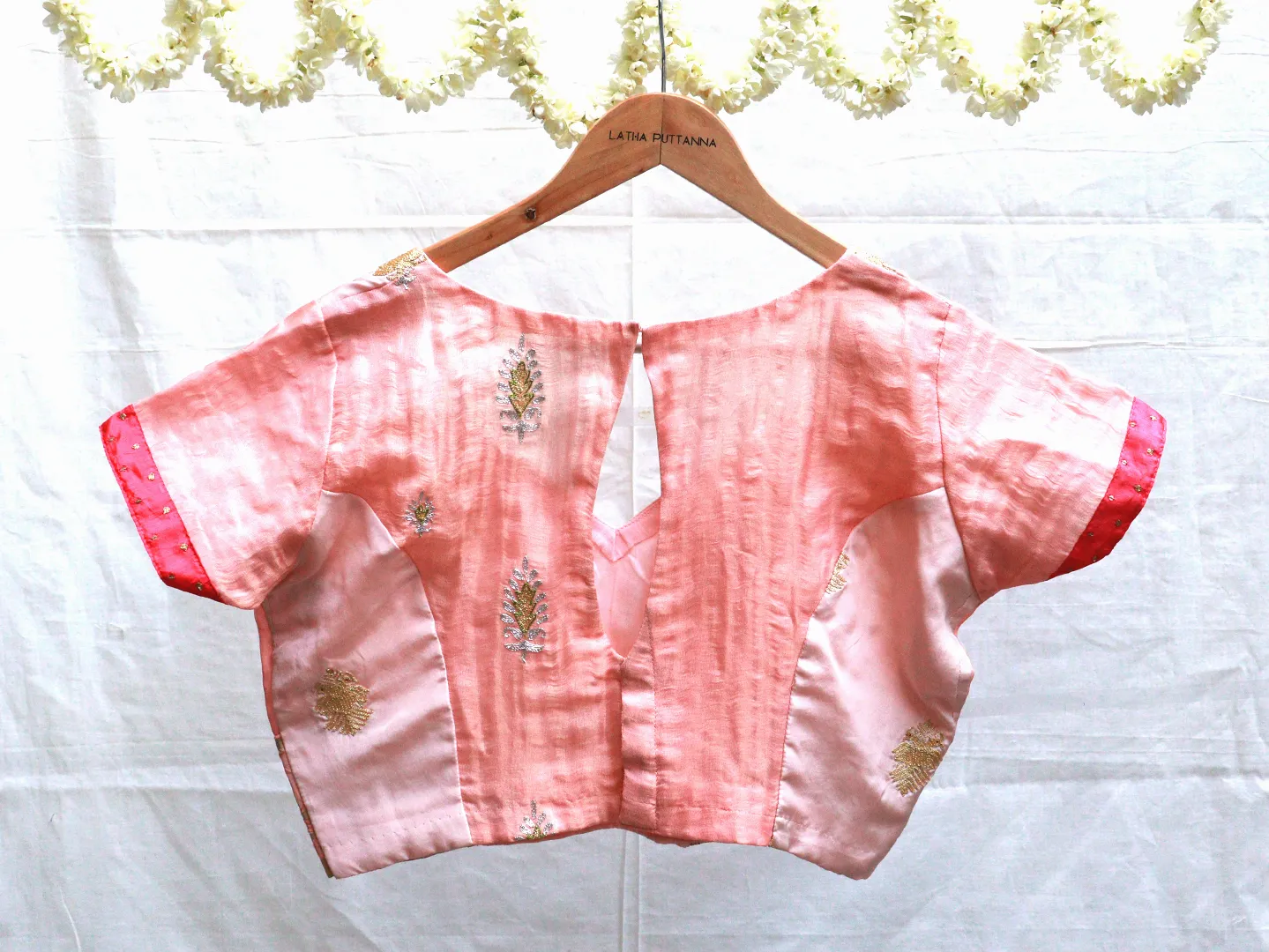Salmon and coral peach embroidery blouse