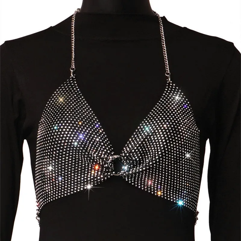 Sequin Rhinestone Bra Women Tee Gothic Blusas Corset Ladies Shirt Camis Party Woman Clothes y2k Crop Tops Ropa Club Tank Top
