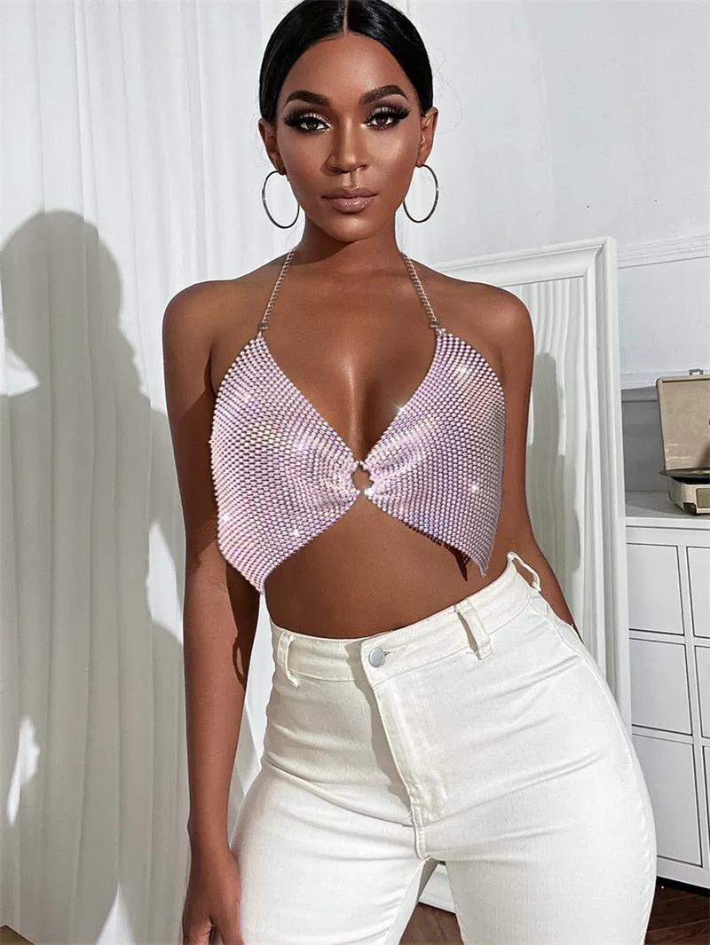 Sequin Rhinestone Bra Women Tee Gothic Blusas Corset Ladies Shirt Camis Party Woman Clothes y2k Crop Tops Ropa Club Tank Top