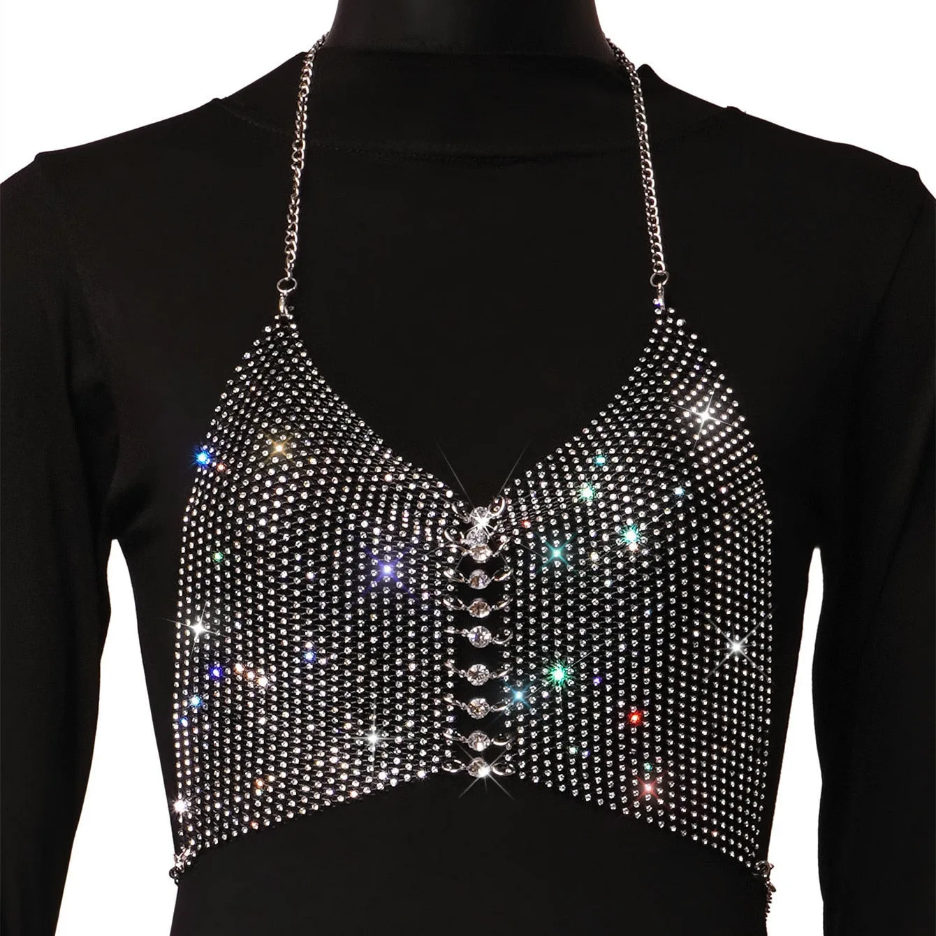 Sequin Rhinestone Bra Women Tee Gothic Blusas Corset Ladies Shirt Camis Party Woman Clothes y2k Crop Tops Ropa Club Tank Top