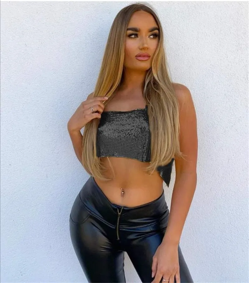 Sequin Rhinestone Bra Women Tee Gothic Blusas Corset Ladies Shirt Camis Party Woman Clothes y2k Crop Tops Ropa Club Tank Top