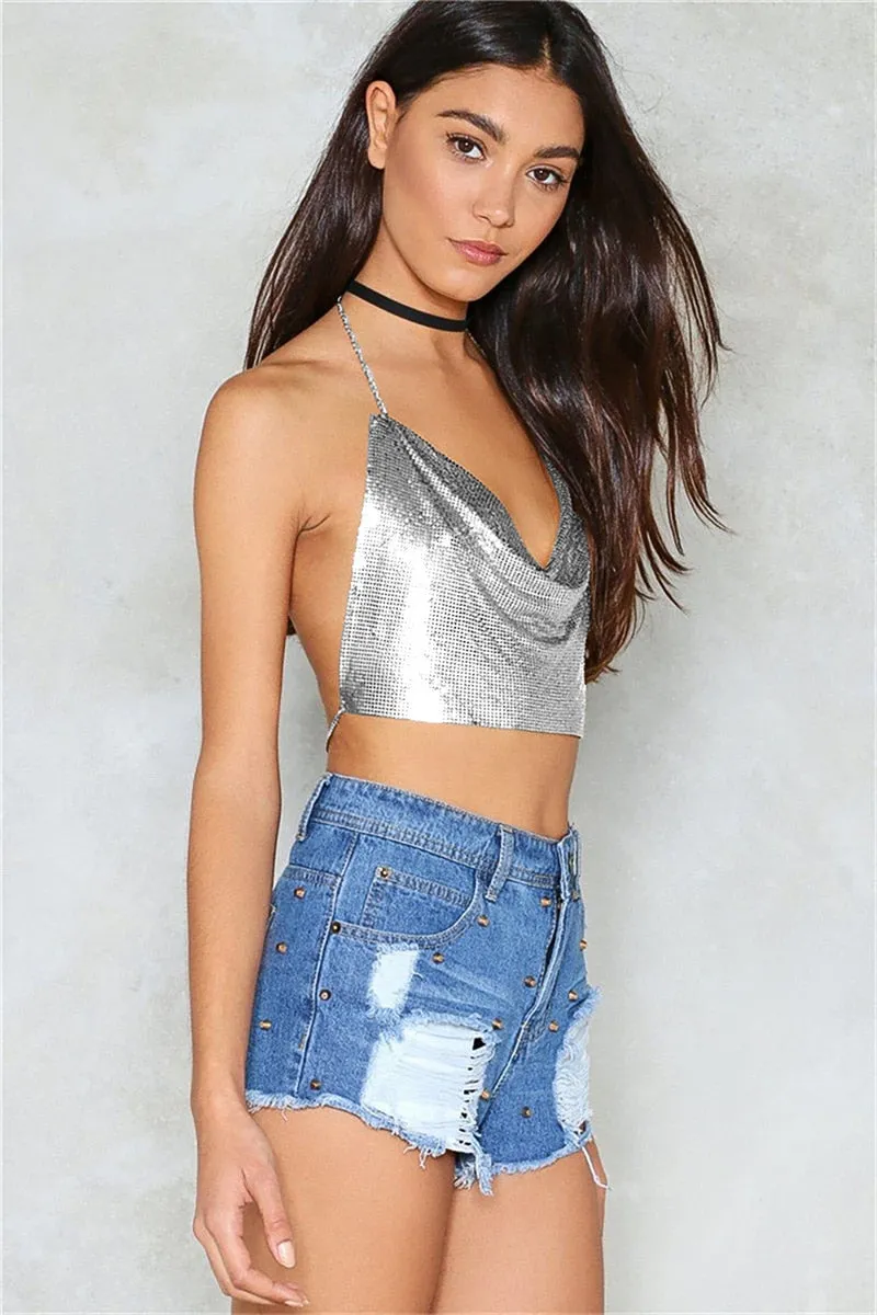 Sequin Rhinestone Bra Women Tee Gothic Blusas Corset Ladies Shirt Camis Party Woman Clothes y2k Crop Tops Ropa Club Tank Top