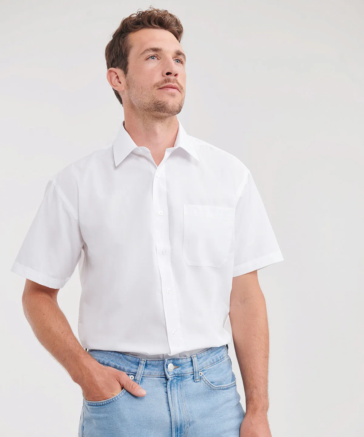 Short sleeve polycotton easycare poplin shirt | Bright Royal