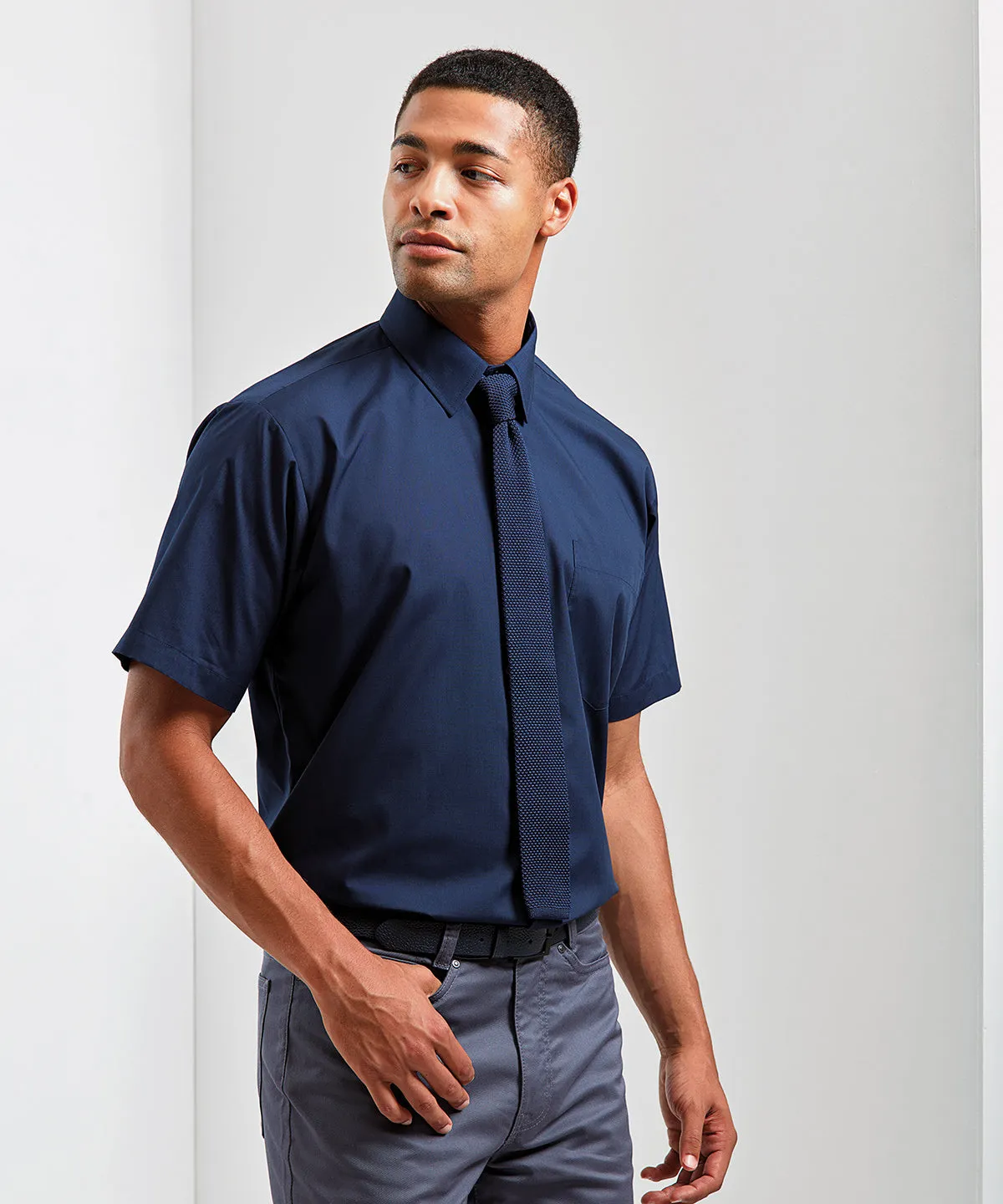 Short sleeve poplin shirt | Navy*