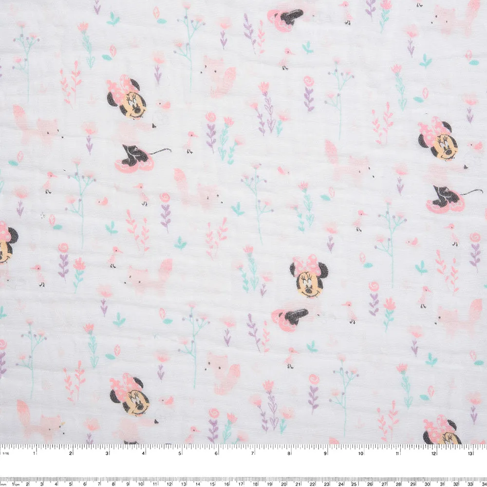 Swaddling Double Gauze - BABY HUG - Minnie mouse / Flowers - White