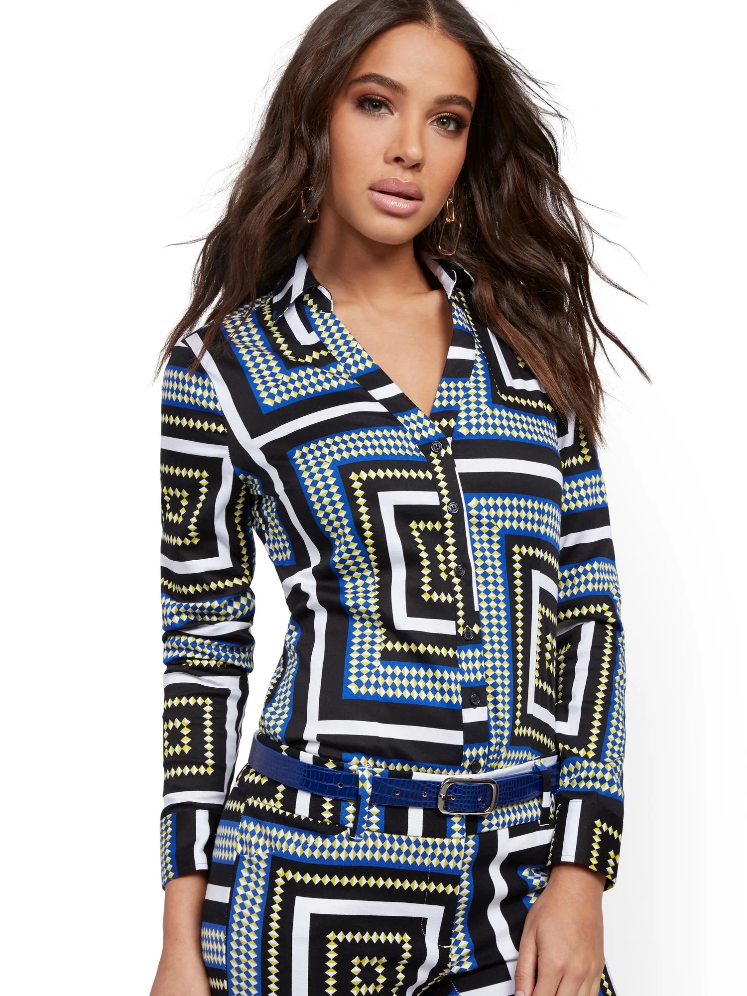 Tall Mixed-Print Madison Stretch Shirt - Secret Snap - 7th Avenue