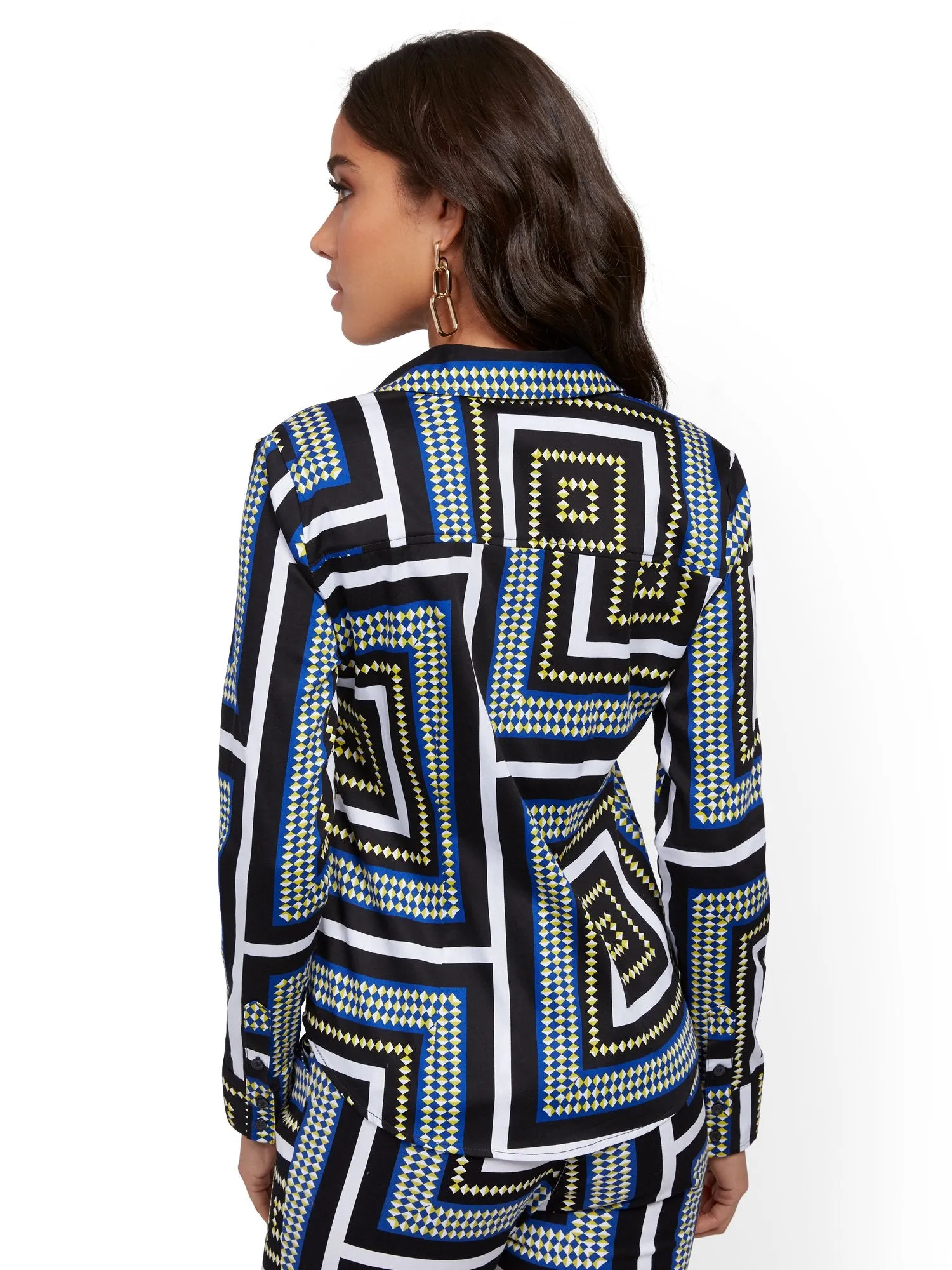 Tall Mixed-Print Madison Stretch Shirt - Secret Snap - 7th Avenue