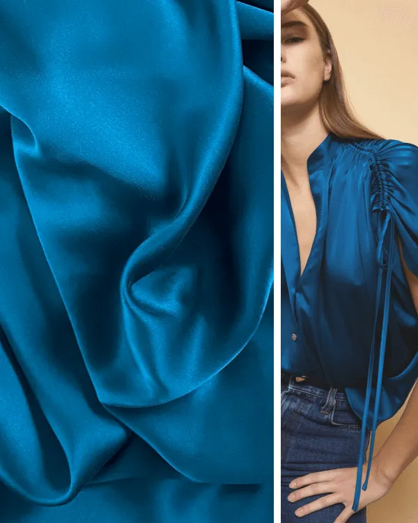Teal Blue 19mm Silk Satin Charmuse Fabric